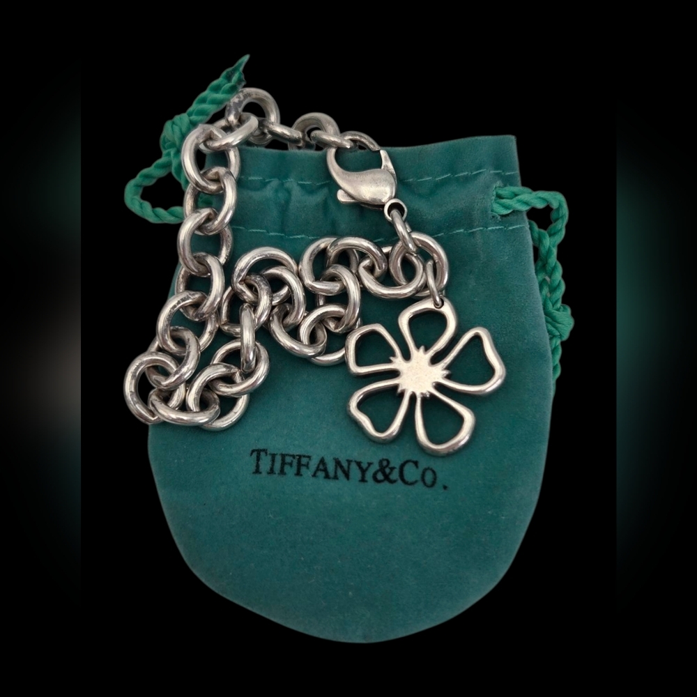Vintage *Retired* Tiffany & Co. Sterling Silver SPRING FLOWER TAG Charm Bracelet